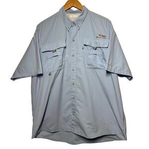 Columbia PFG Men Light Blue Button Down Omni Shade Shirt Fishing Outdoor